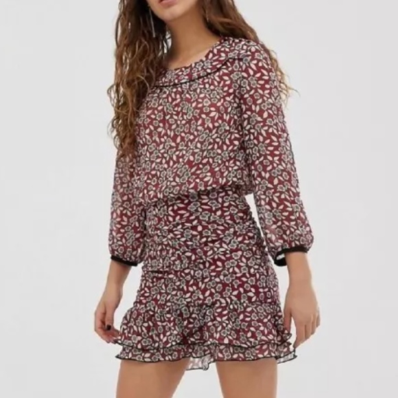 BA&SH Billy Ruched Floral Dress | Bordeaux | Size US 6 | Good Condition 🌸💕 - Picture 1 of 16